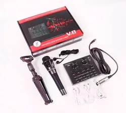 Микрофон студийный конденсаторный со звуковой картой V8, настольной треногой, комплектация MF51