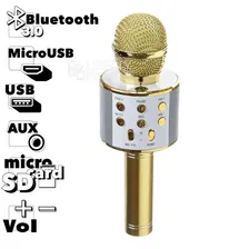 Караоке микрофон-колонка WSTER WS-858 Bluetooth/USB/Line-In/Out (золотой/коробка)
