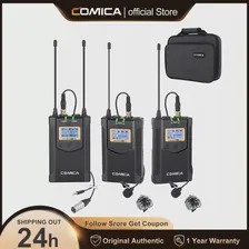 Беспроводной микрофон COMICA CVM-WM100 Plus 48-Канальный Профессиональный UHF Двойной Беспроводной Нагрудный Микрофон для камеры Canon Nikon Sony