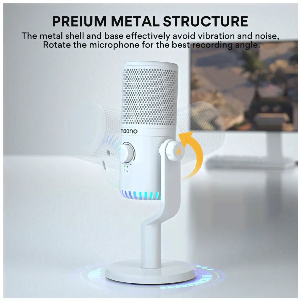Hator Микрофон MAONO, модель DM30 с RGB подсветкой, USB, белый микрофоны